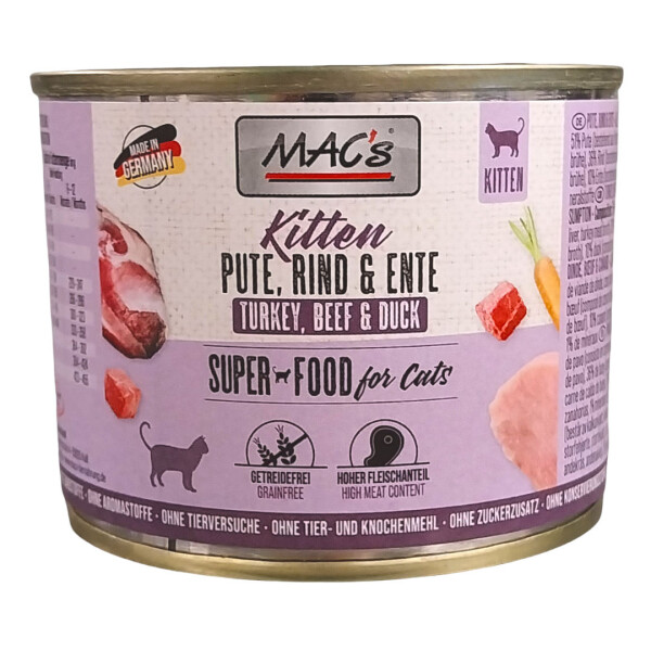 Macs Cat Kitten Pute Rind + Ente SuperFood 200 g