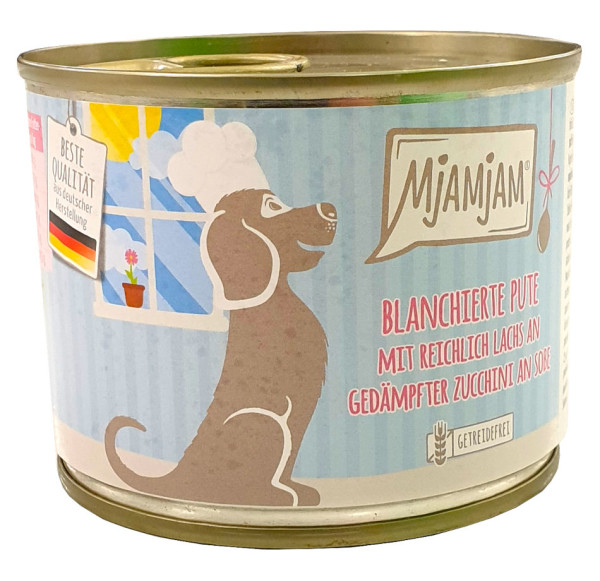 Mjamjam Dog blanchierte Pute mit reichlich Lachs an Soße 185 g