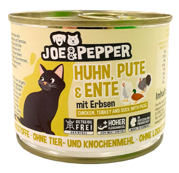 Joe & Pepper Katze Huhn, Pute + Ente mit Erbsen 200 g
