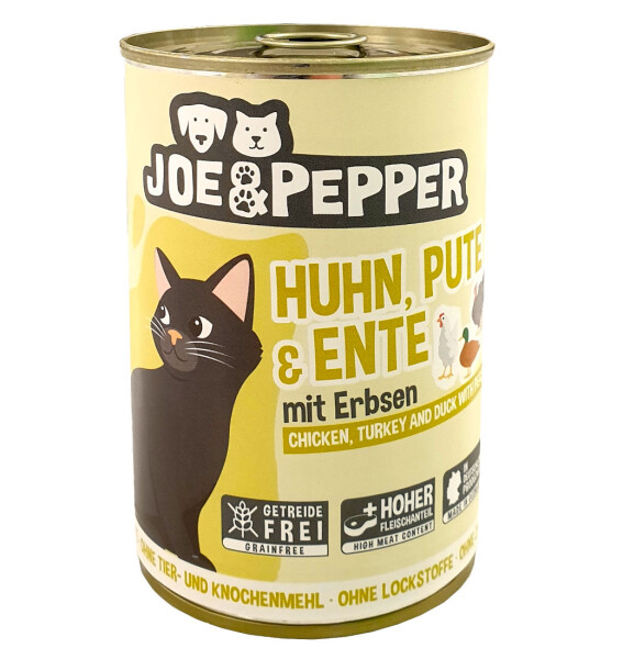 Joe & Pepper Katze Huhn, Pute + Ente mit Erbsen 400 g