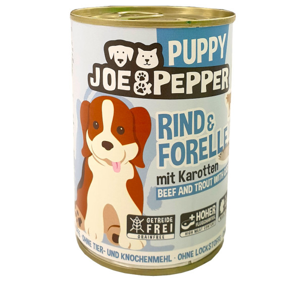 Joe & Pepper Puppy Rind + Forelle mit Karotten