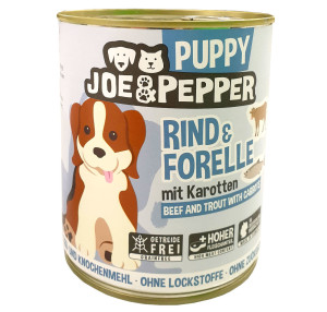 Joe & Pepper Puppy Rind + Forelle mit Karotten 800 g